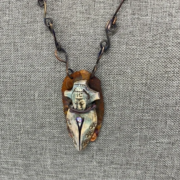 Buddha necklace copper polymer clay handmade chain - Picture 1 of 6